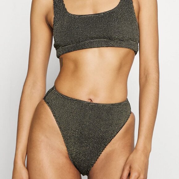 Good American Always Fits Metallic Cheeky Bikini Bottom | Black/Gold | Size 5/6 - Picture 1 of 4
